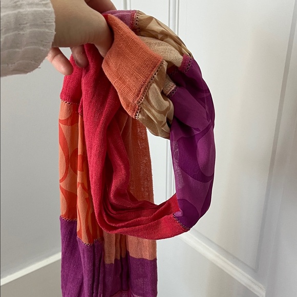 Coach Pink Purple Orange Creme & Brown Colorway Patchwork Scarf - Picture 3 of 16